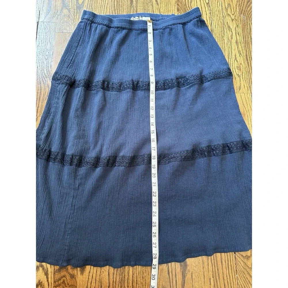 Cathy Daniels 100% Cotton Midi Skirt Sz L Tiered Blue Pull-on Hippie Cottagecore